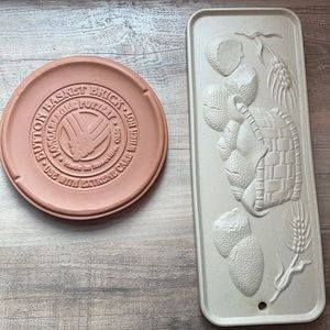 2nd set- Longaberger Pottery Button Basket Brick And Stomeware bread warmers.